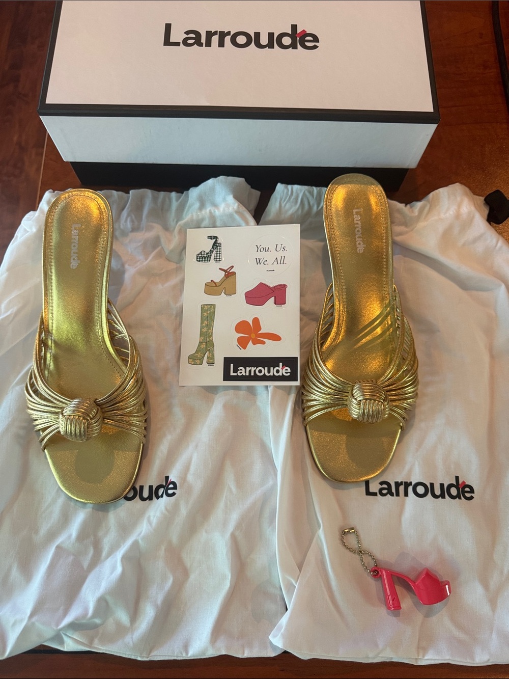 Larroude Valerie Mule in Gold Knotted Slide Sandals New in original box